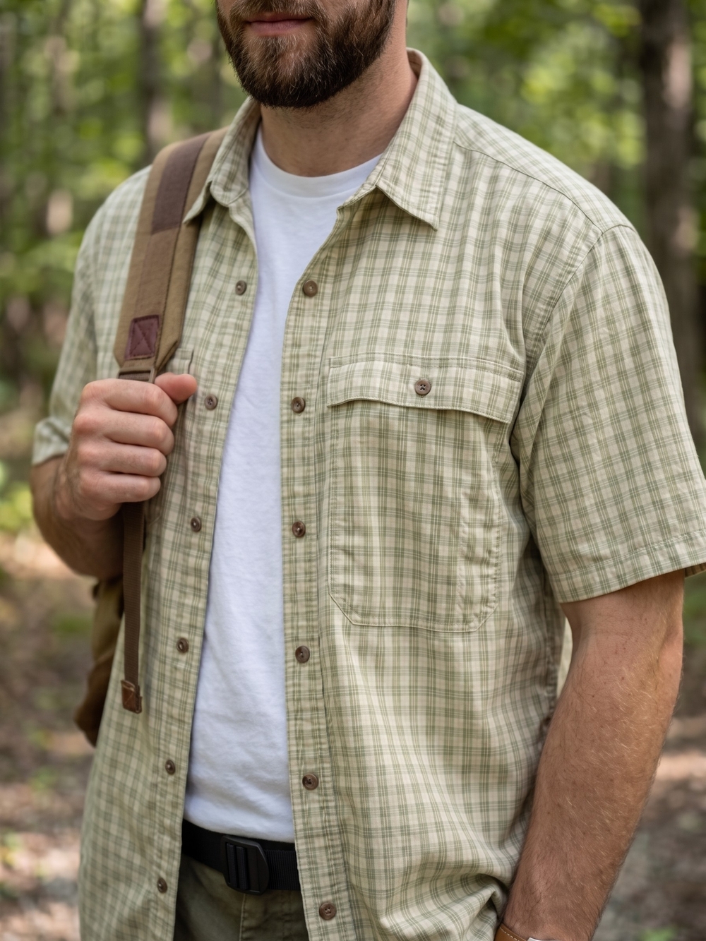 Patagonia Short Sleeve Button Down Gorpcore Granola Boy Outdoor Green White